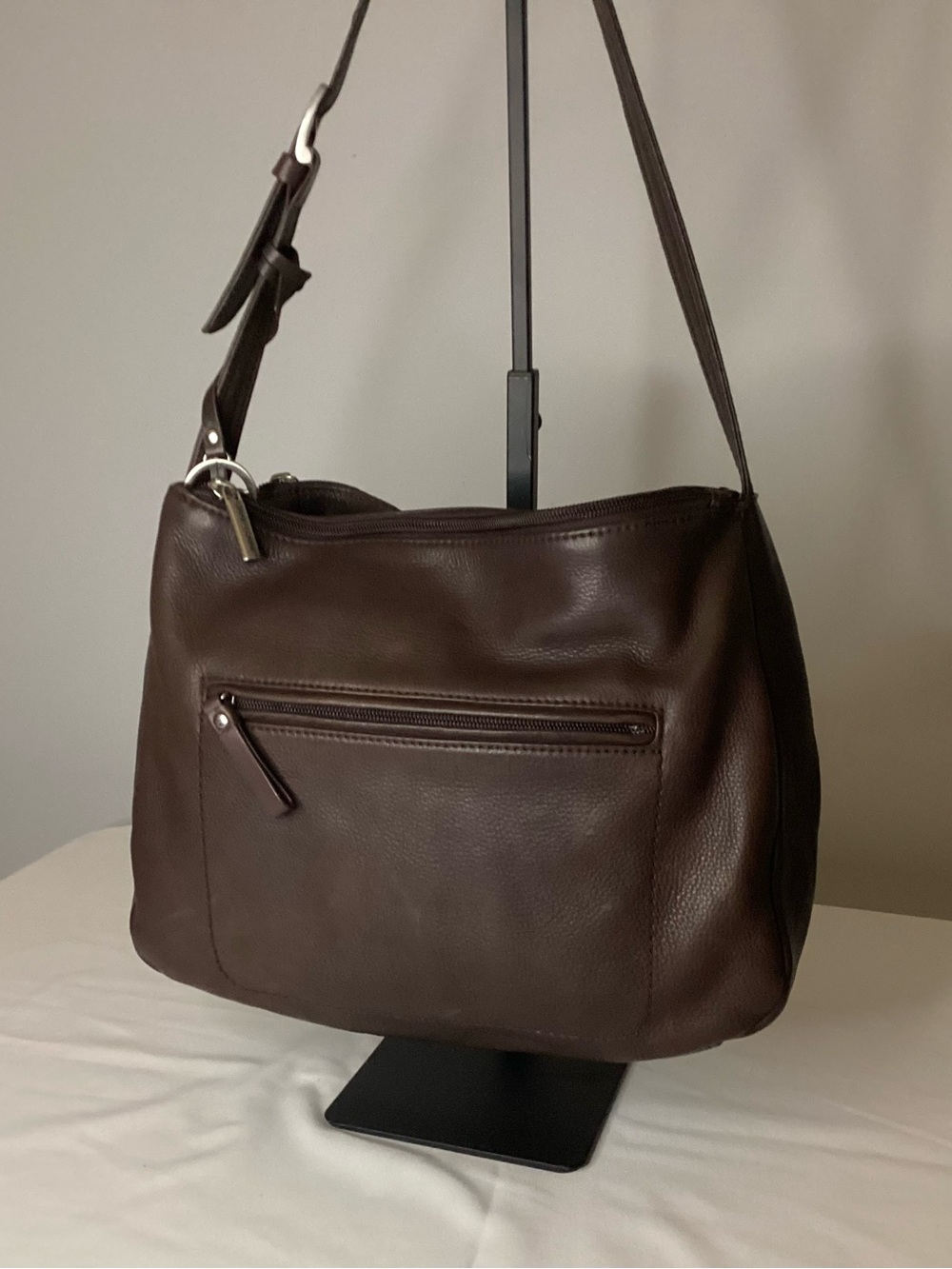 Giani Bernini Dark Brown Leather Zip Shoulder Bag Adjustable Strap Purse